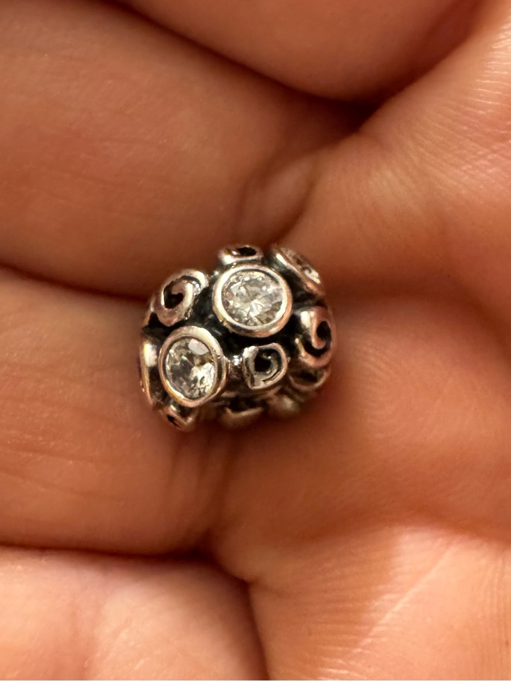 Pandora Sterling Silver Filigree Bead Charm with Clear Crystals